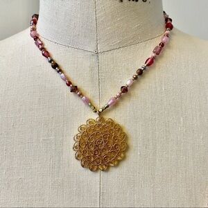 3/$25 Pink and Lavender Beaded Pendant Necklace